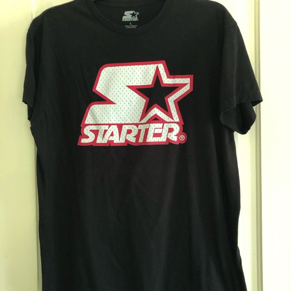STARTER Black Short-Sleeve Tee with White and Red Logo
